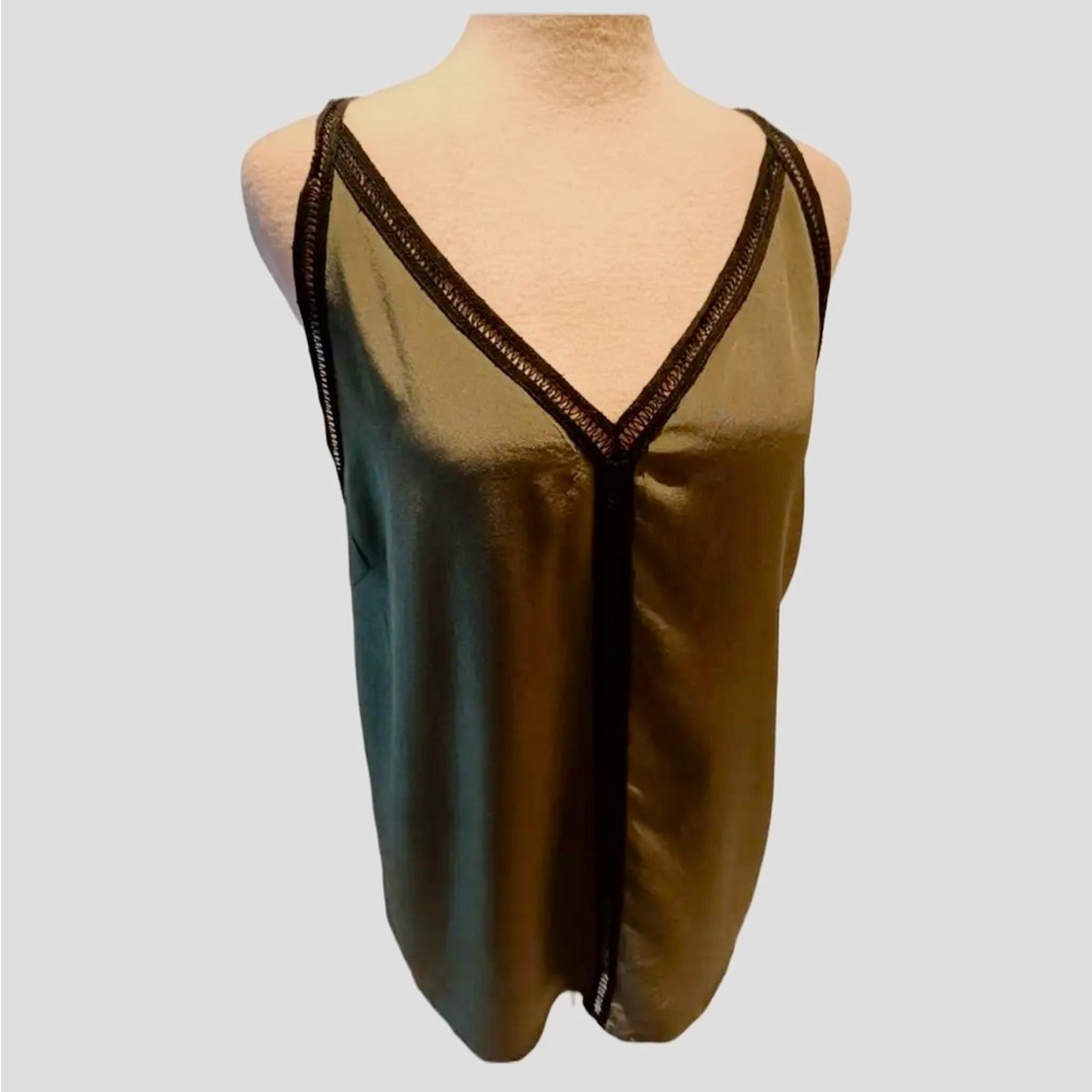 Vintage Sandro Dark Sage Green Silk Top in Size 3 (US size XS-S)